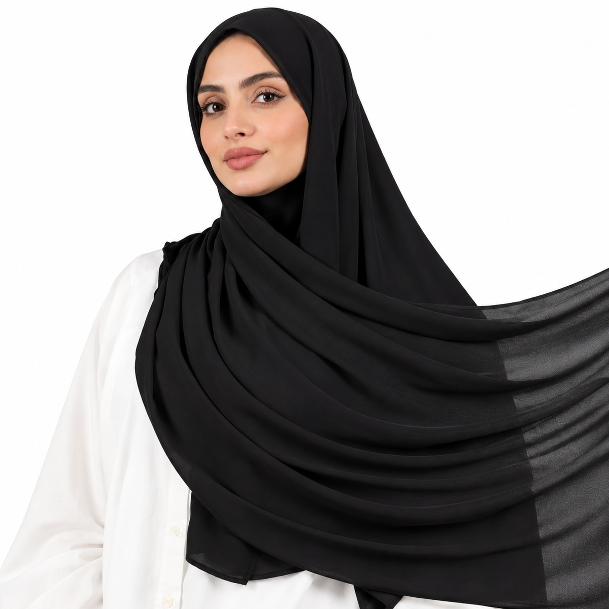 شال شيفون متصل بكب نينجا قطن خفيف اسود